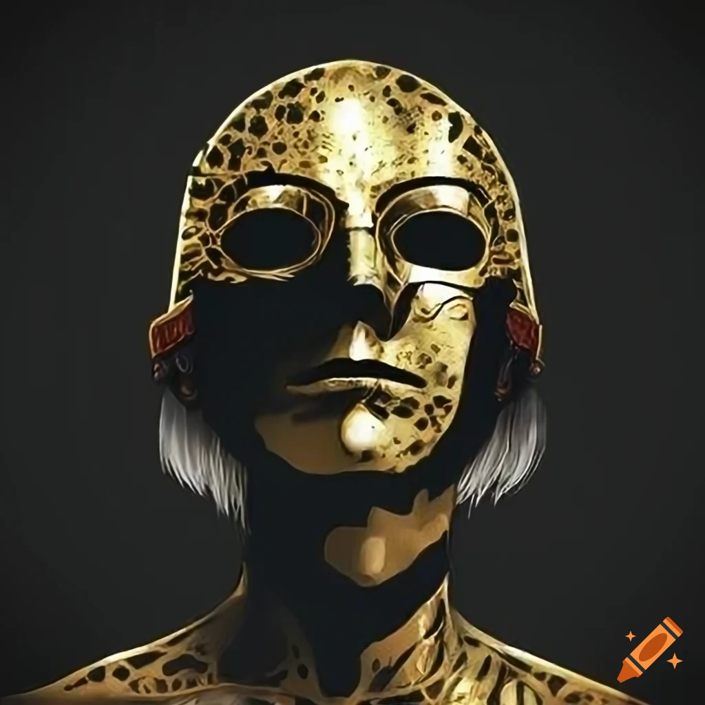 Golden face mask with sun design on Craiyon