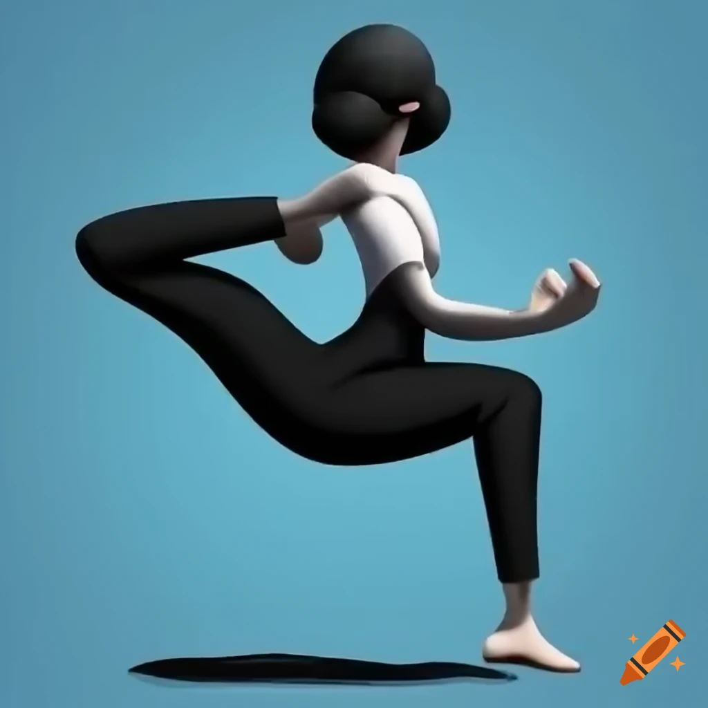 A playful cartoon character striking funny yoga poses on Craiyon
