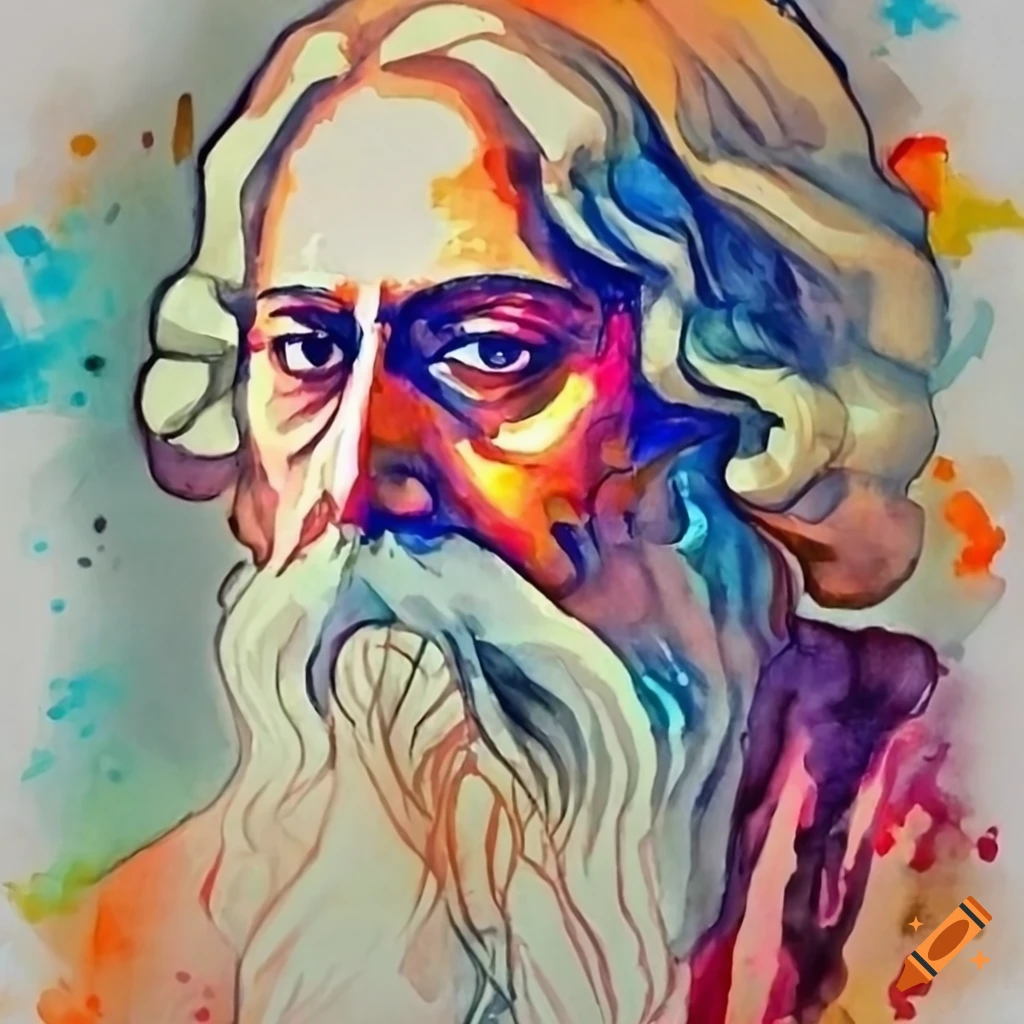 ArtsIndia Poetic Vision Pencil Sketch Portrait of Rabindranath Tagore  Looking Sideways, Perfect for Living Room and Office Wall Decor (Material:  Canvas, Size: 18