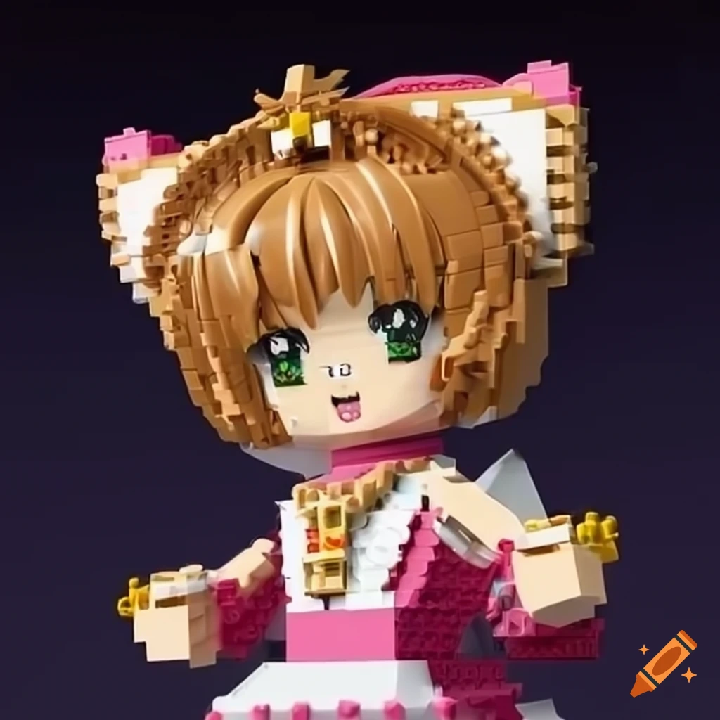 Anime character cardcaptor sakura made of lego blocks, happy on Craiyon