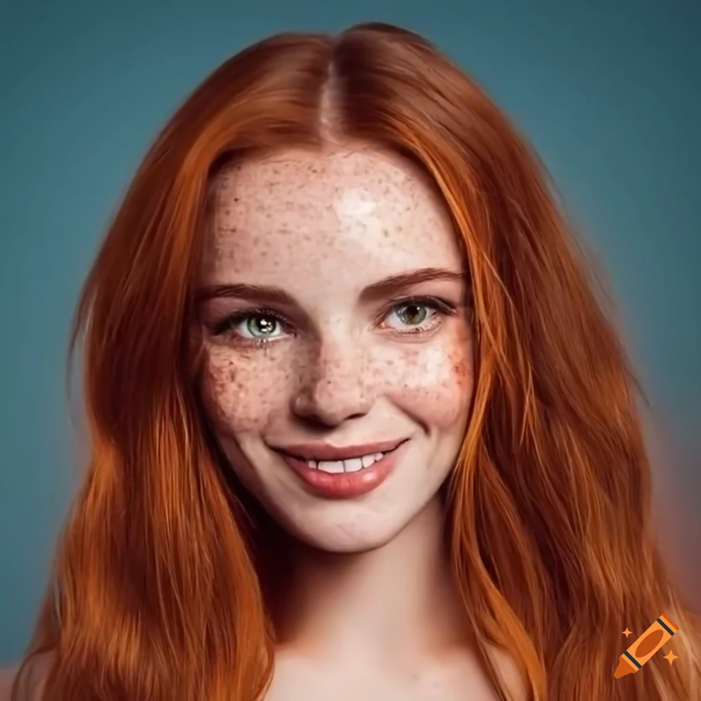 beautiful young woman delicate freckles auburn hair cheerful smile