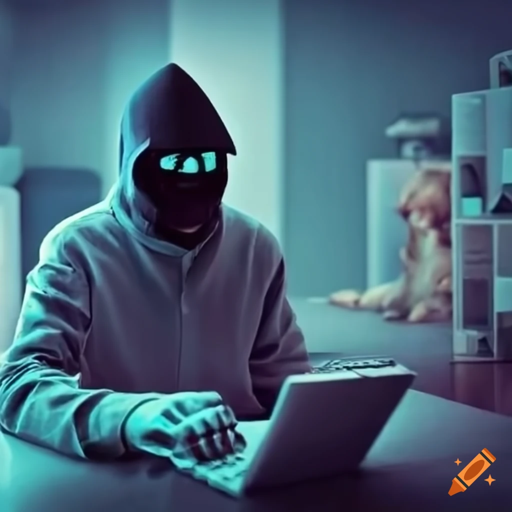 A man hacking on his computer while surrounded by family and pets