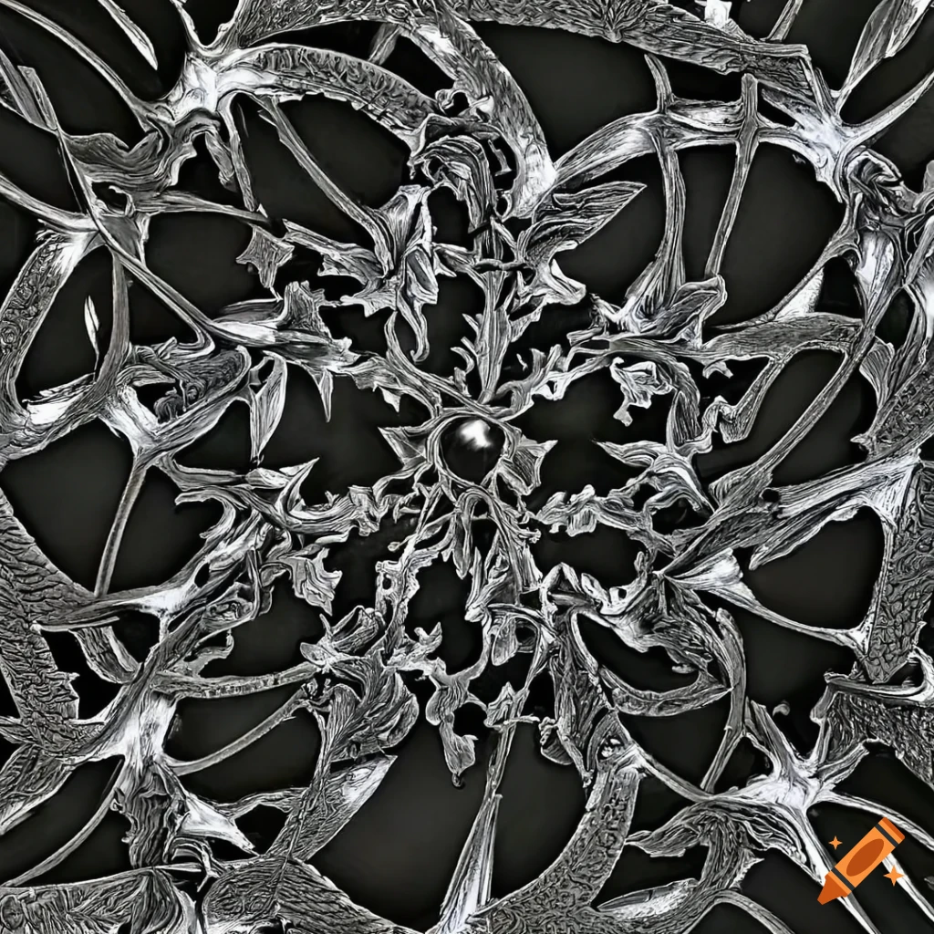Intricate mass of abstract spikes, veins, sparkles, ivy branches ...