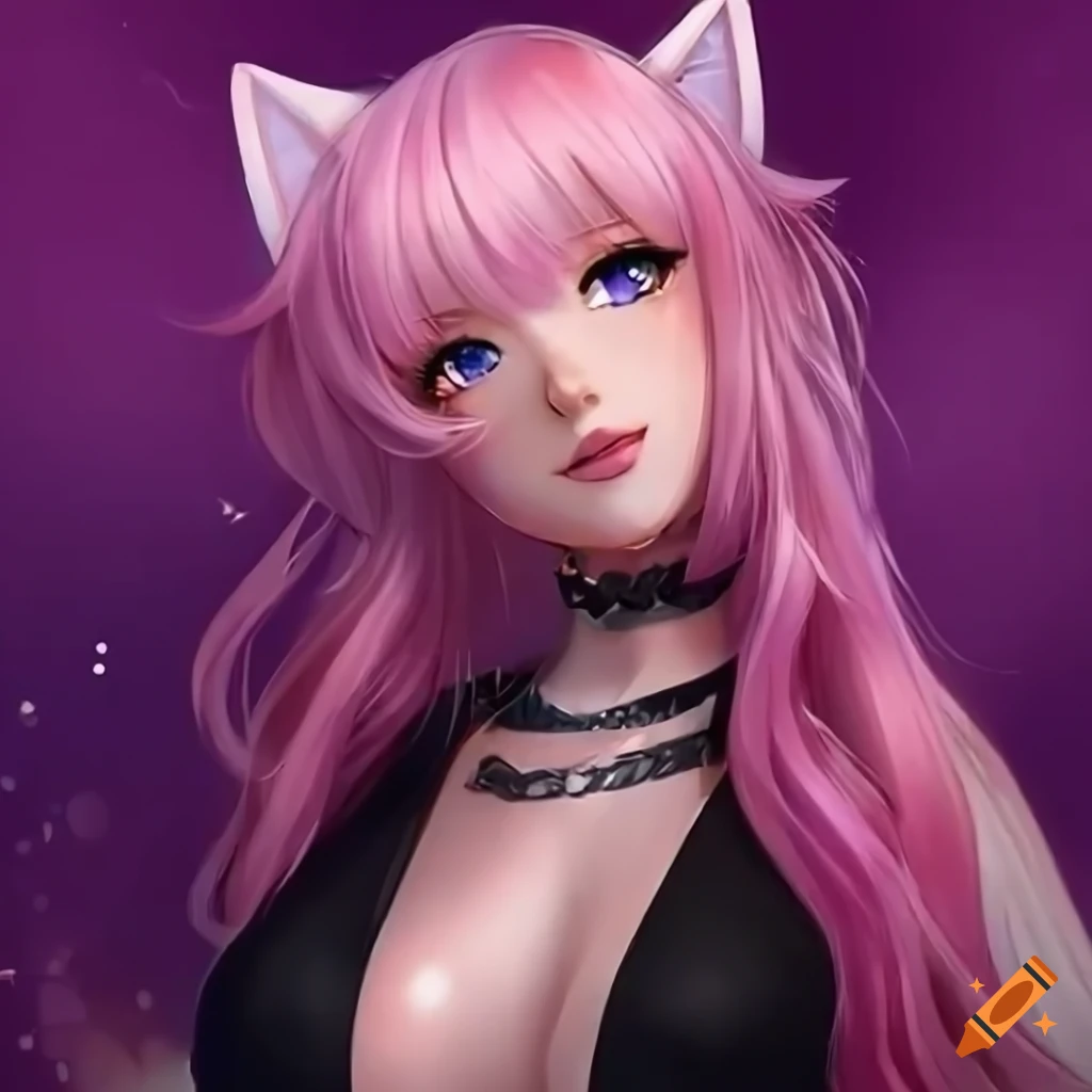 Cute anime cat girl pink