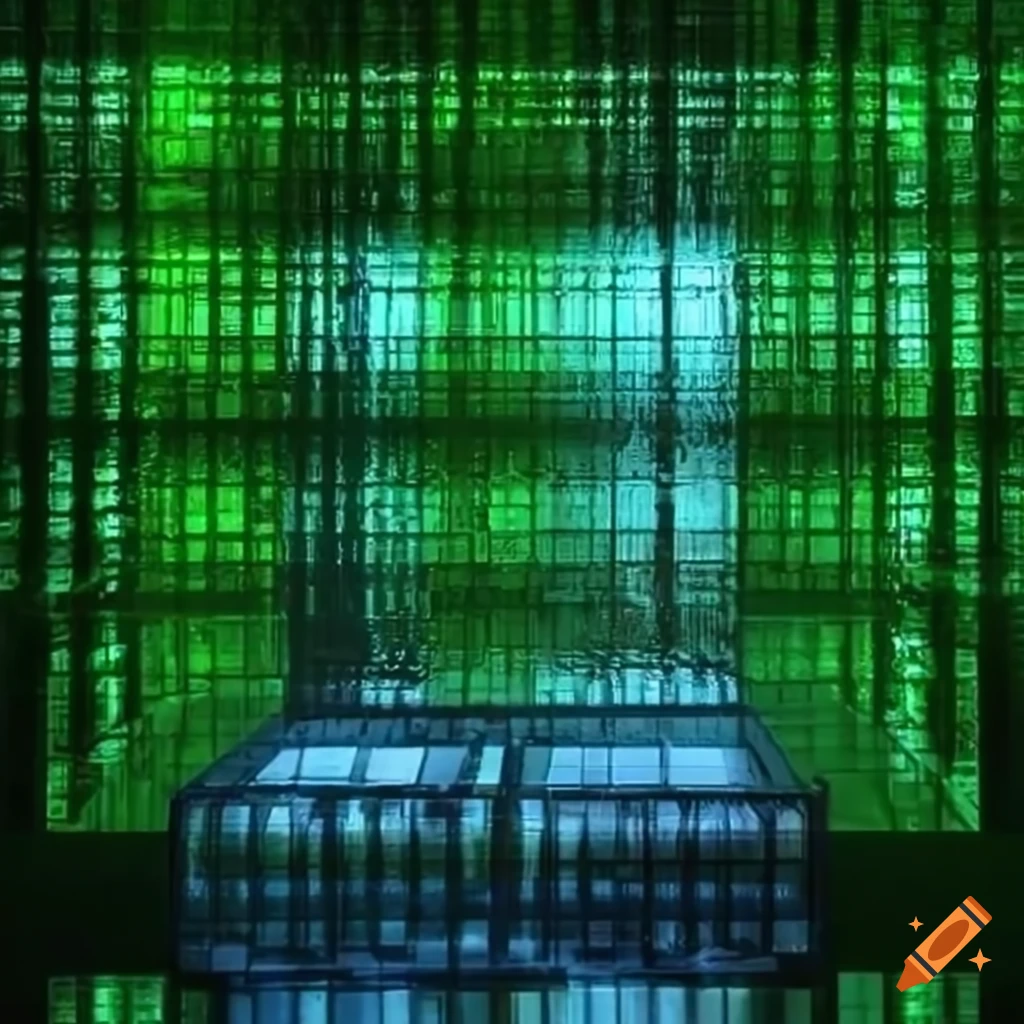 A cube made of translucent 3d blocks, 50 inches wide, matrix movie on ...