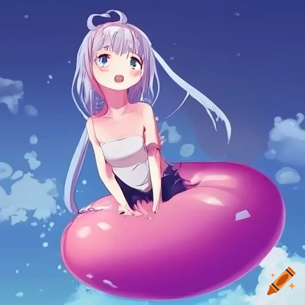 Premium Photo | Anime girl with a bunch of balloons floating in the air  generative ai