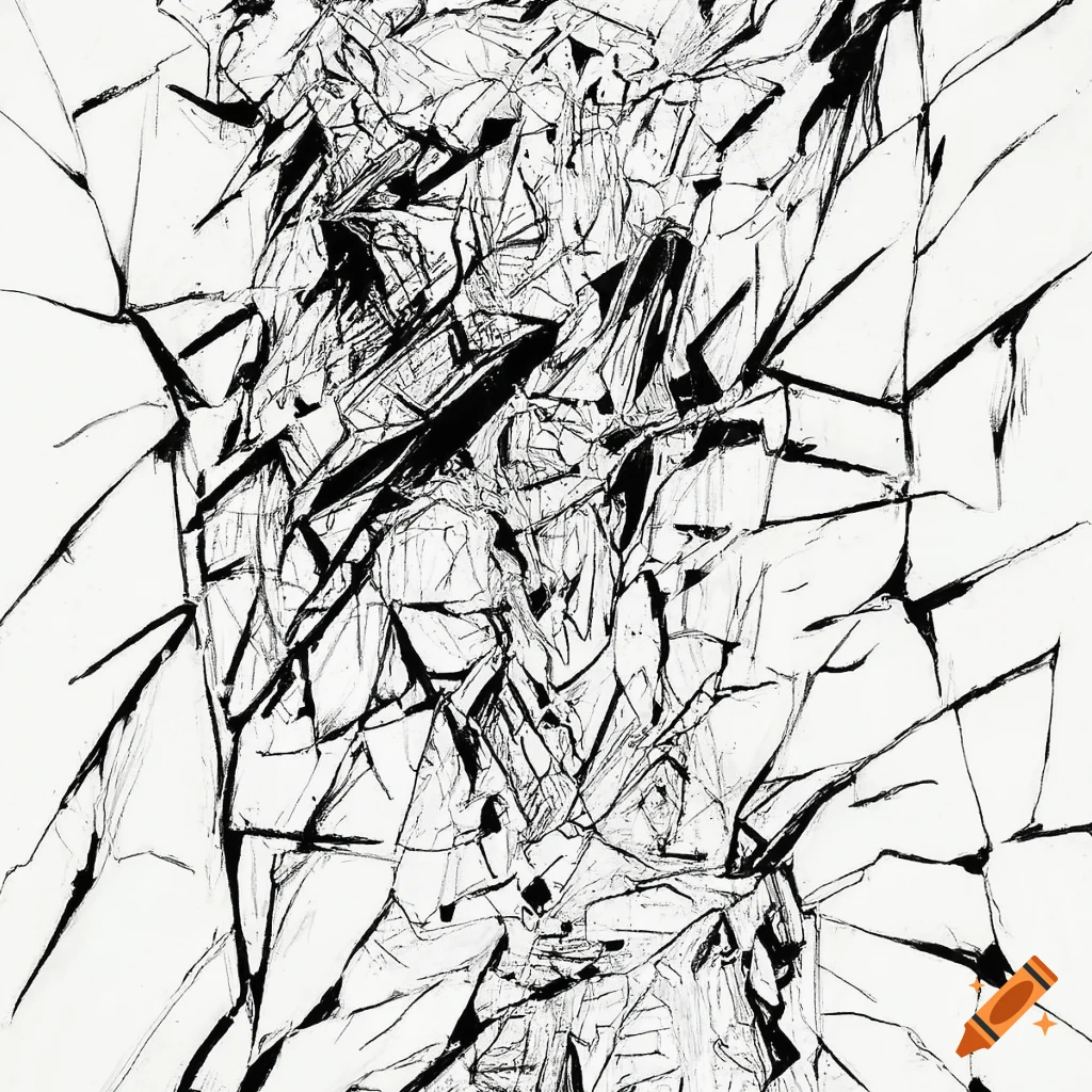 Lightning broken glass drawing by yoji shinkawa black and white on