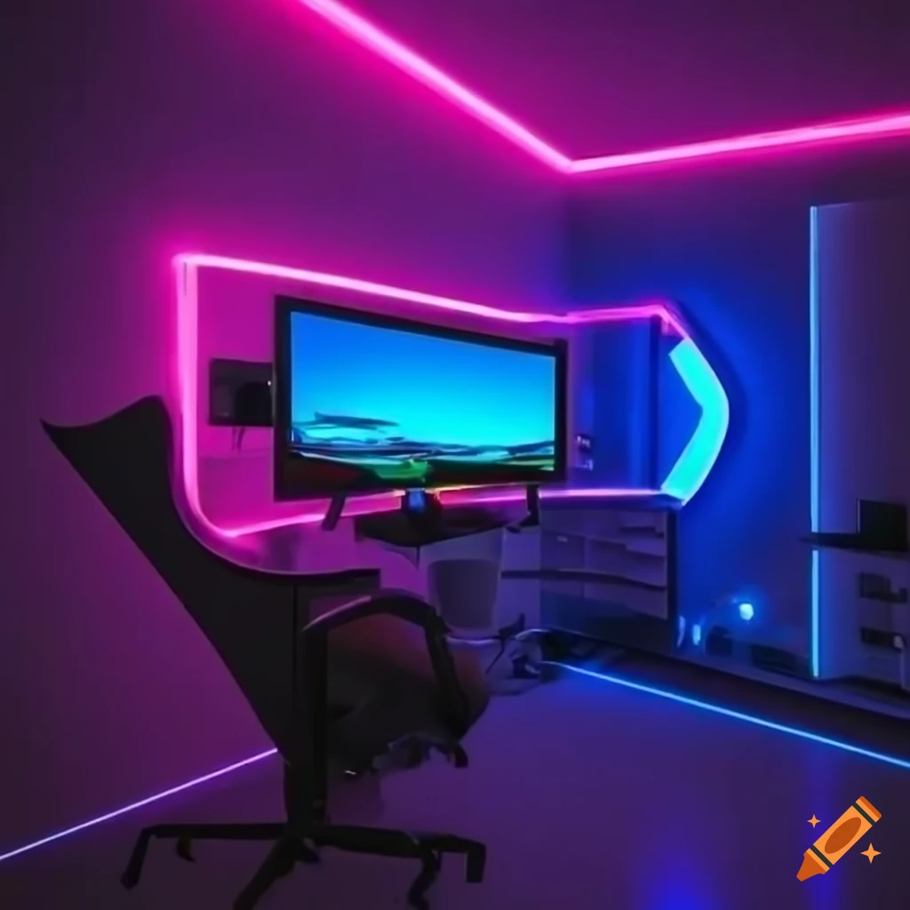 Gaming room with neon lights on Craiyon