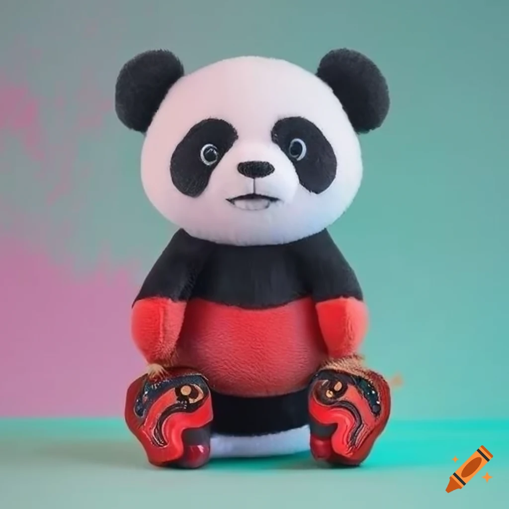 Panda bear art toy with red boots
