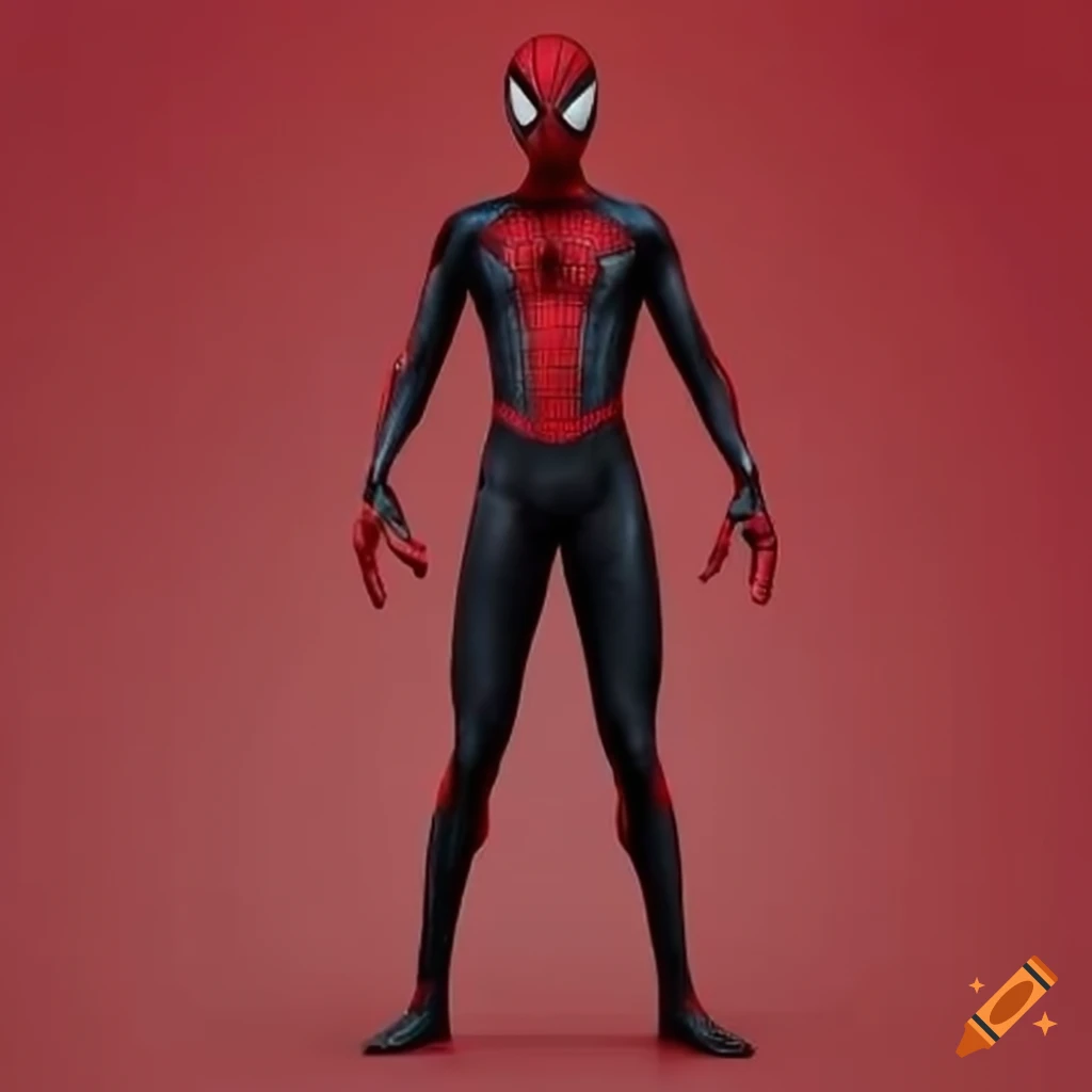 Red and black suit spiderman posing