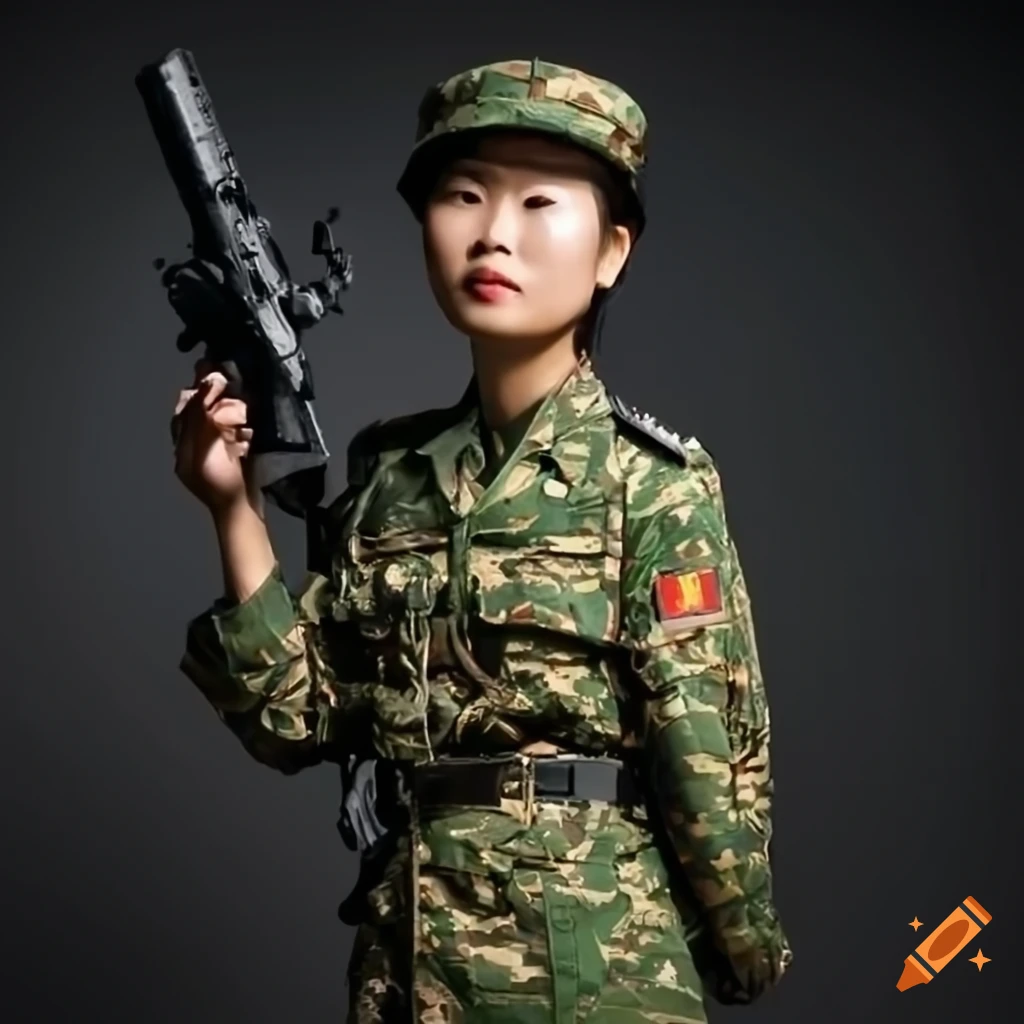 Asian Soldier Woman On Isolated Background