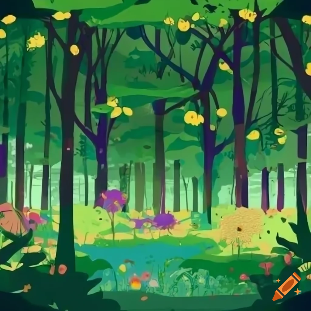 green forest and flowers