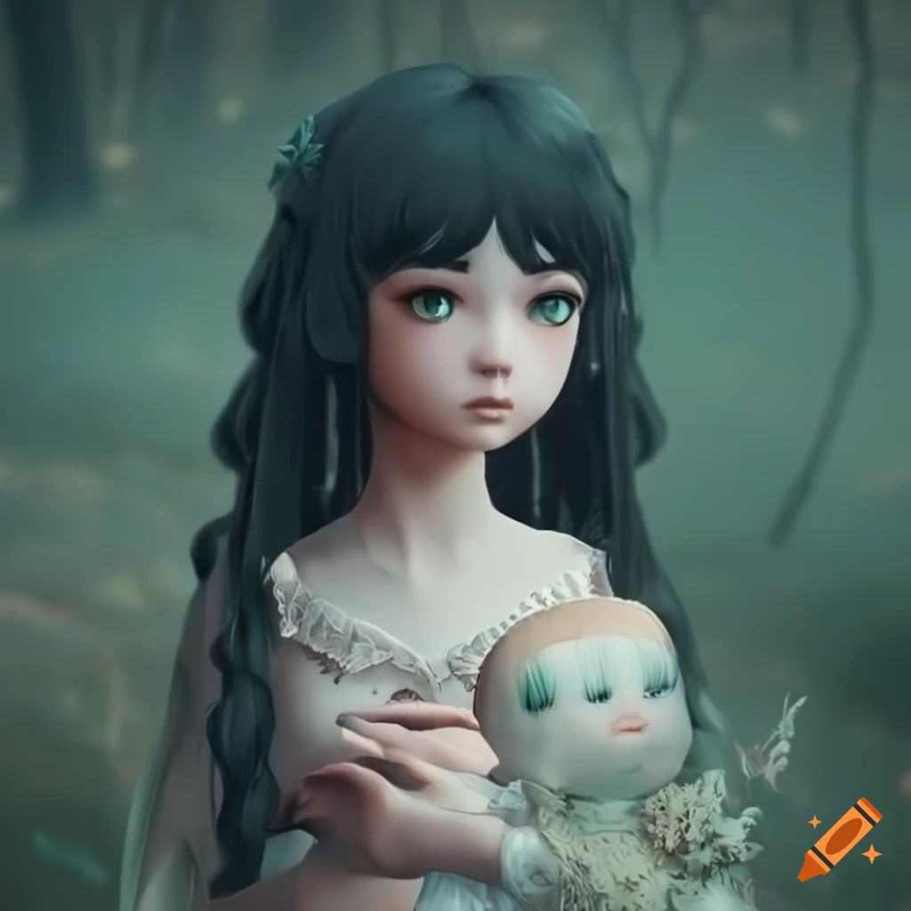  Beautiful girl, pale skin, black hair, haunting, ethereal, holding a ...