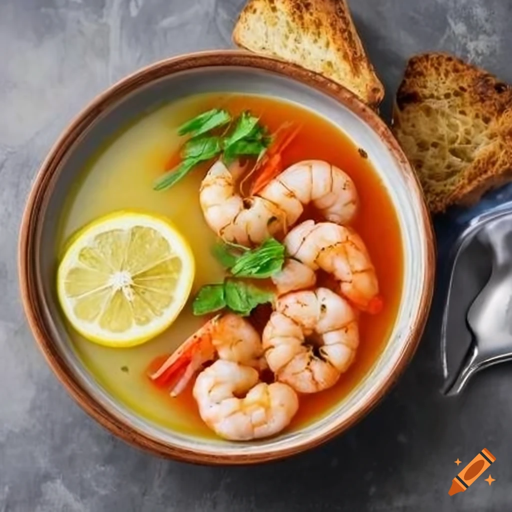 A delicious prawn dish with zesty garlic and lemon broth, served