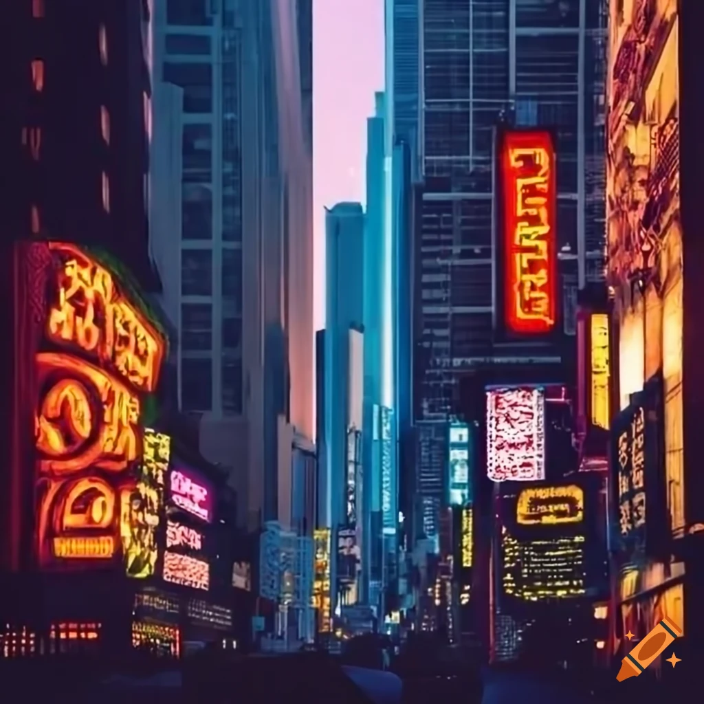New york city with neon signs like tokyo during sunset with spider 