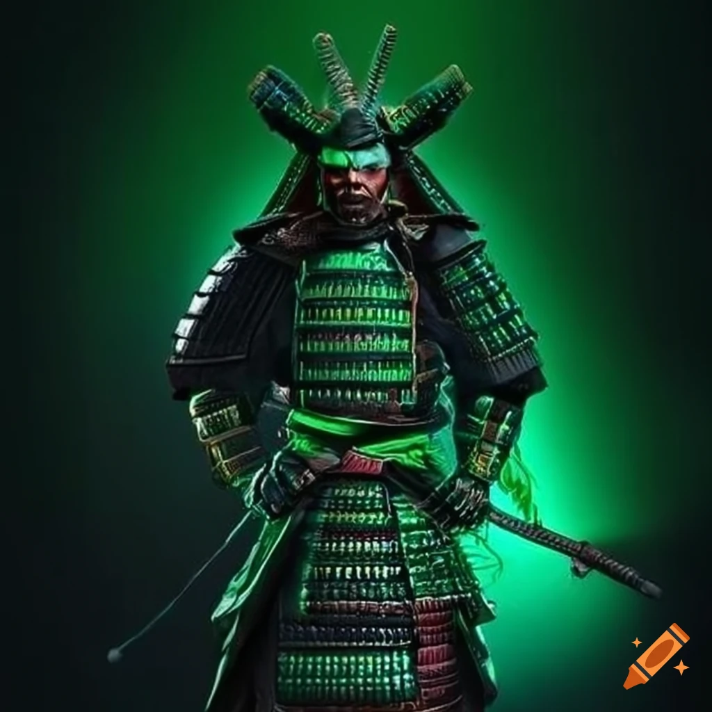 beautiful robotic samurai geisha sorceress full fighting pose body armor
