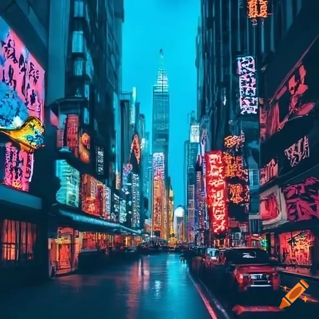 New York City with Neon signs like tokyo