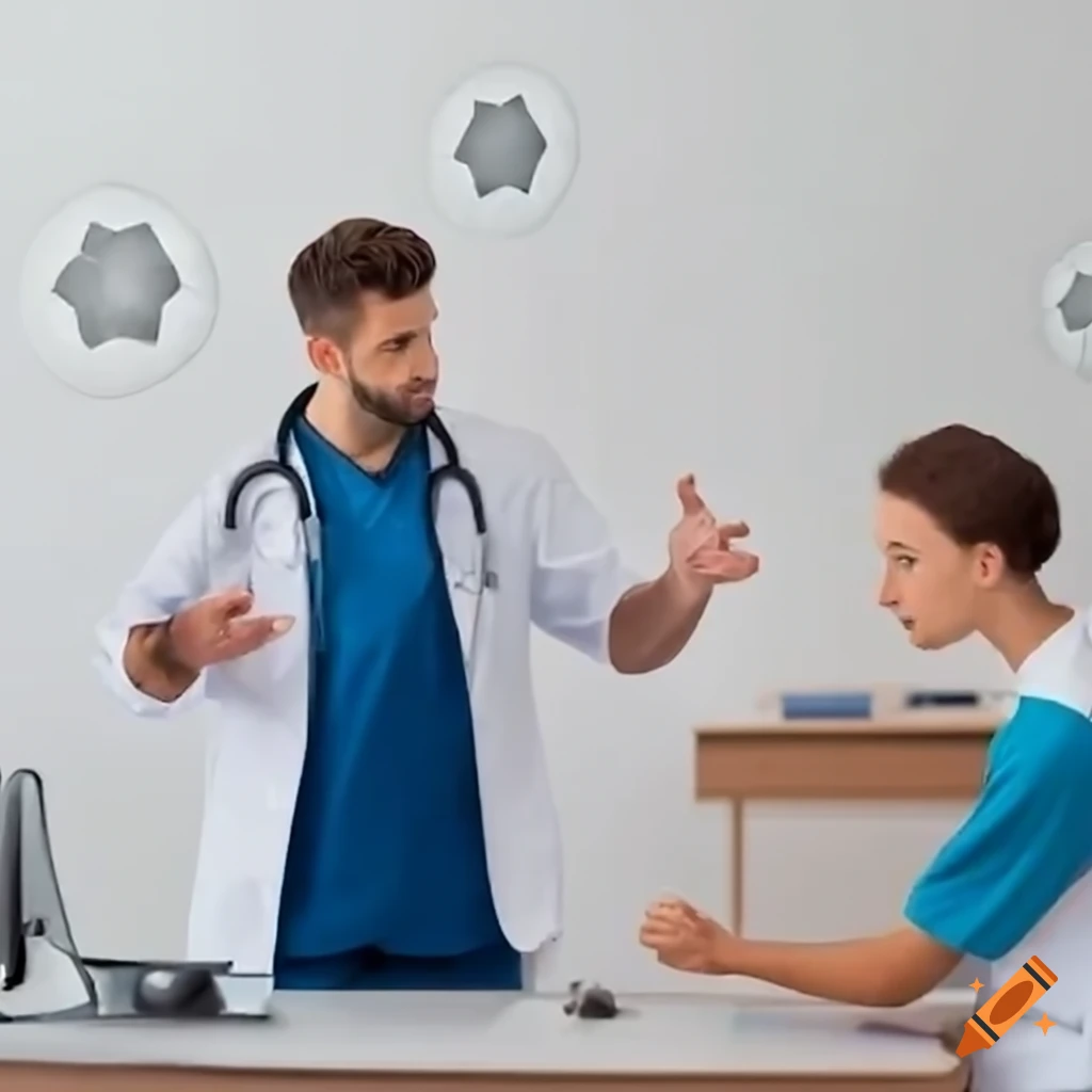 Sports doctor asking question to soccer athlete in the office