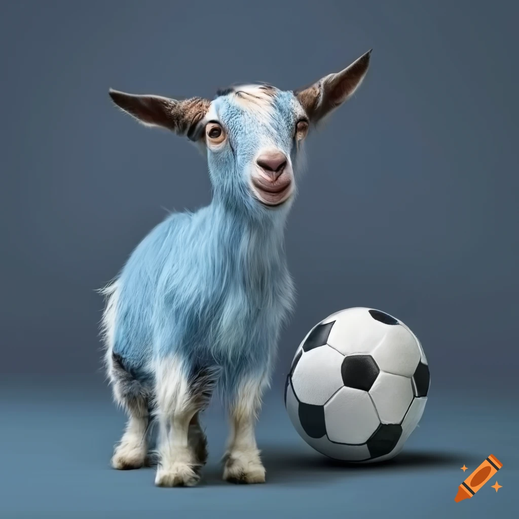 Dwarf goat, blue color, smiling, athletic, standing, full body, arms ...