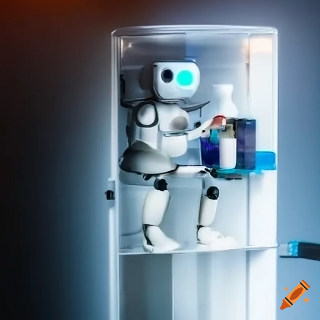 Robot deliverd milk to fridge on Craiyon