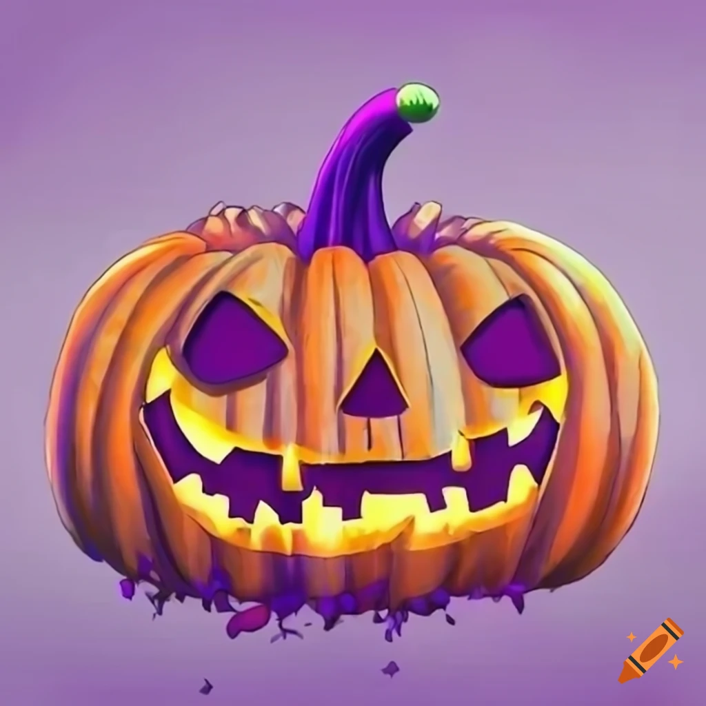 Halloween orange-purple pumpkin anime on Craiyon
