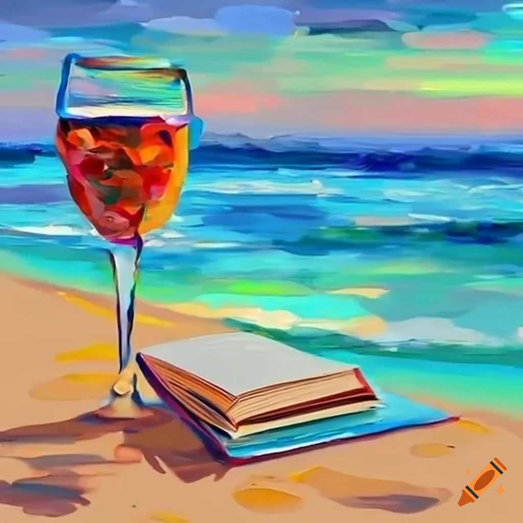 Relaxing at the beach with a book and refreshing drink on Craiyon