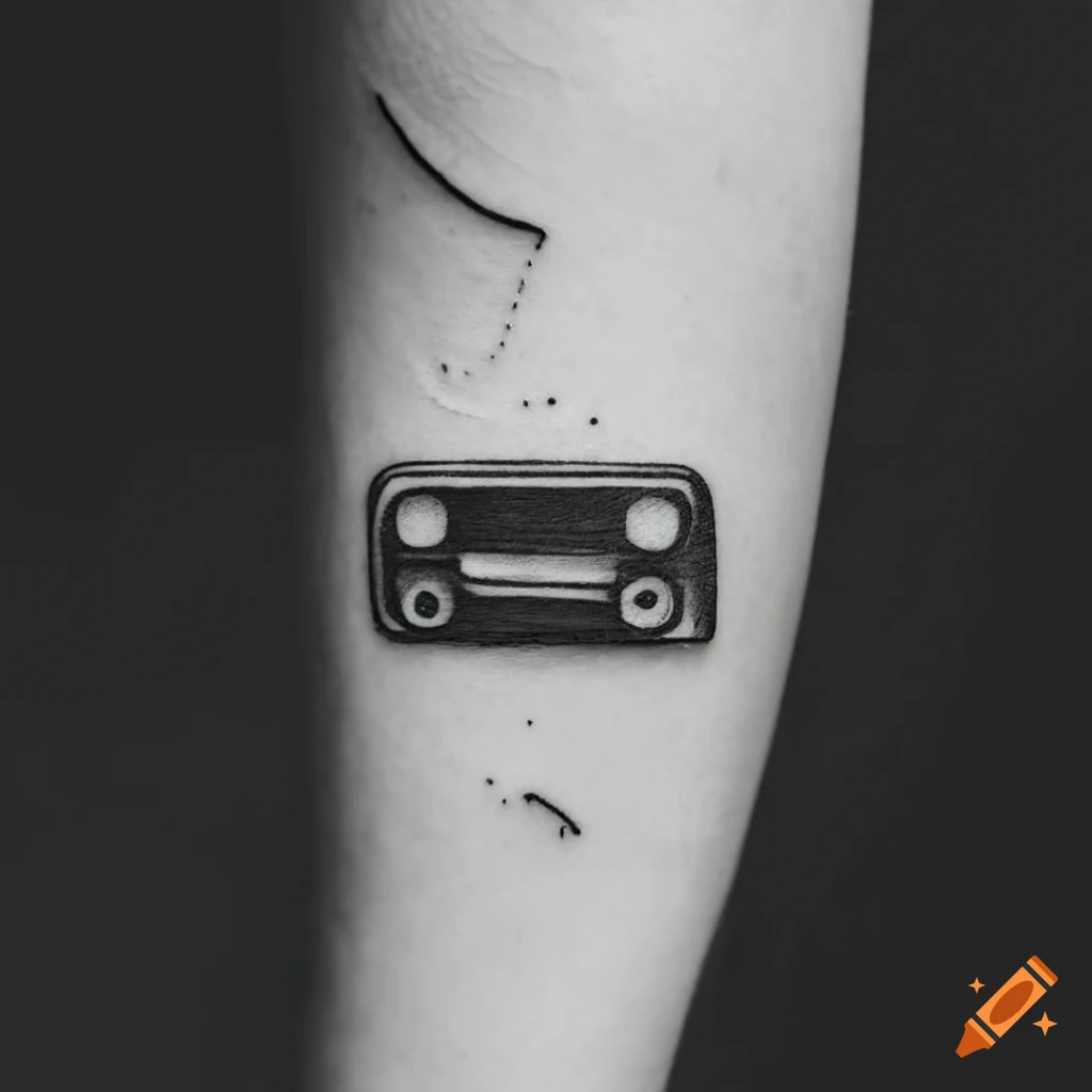 Minimalist black and white cassette-player tattoo on the wrist on Craiyon