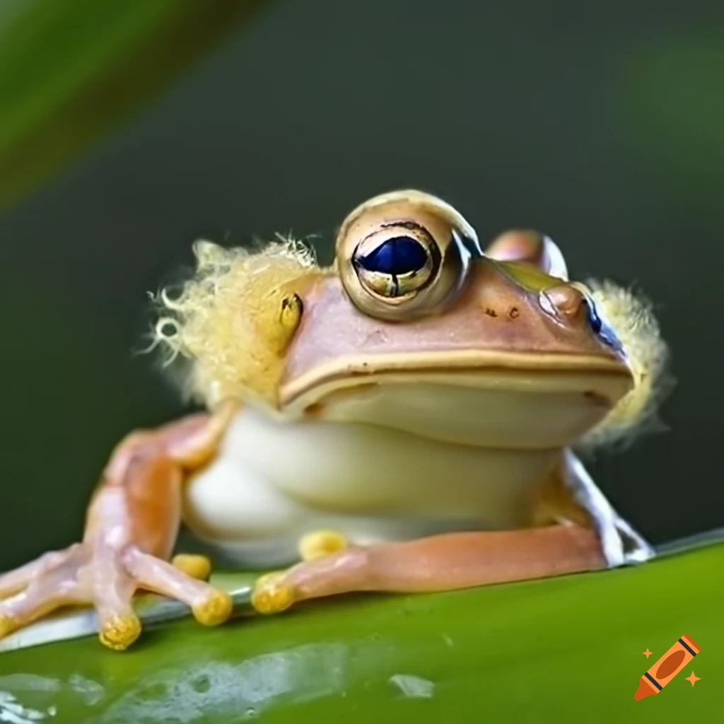 Frog with curly blonde hair on head on Craiyon