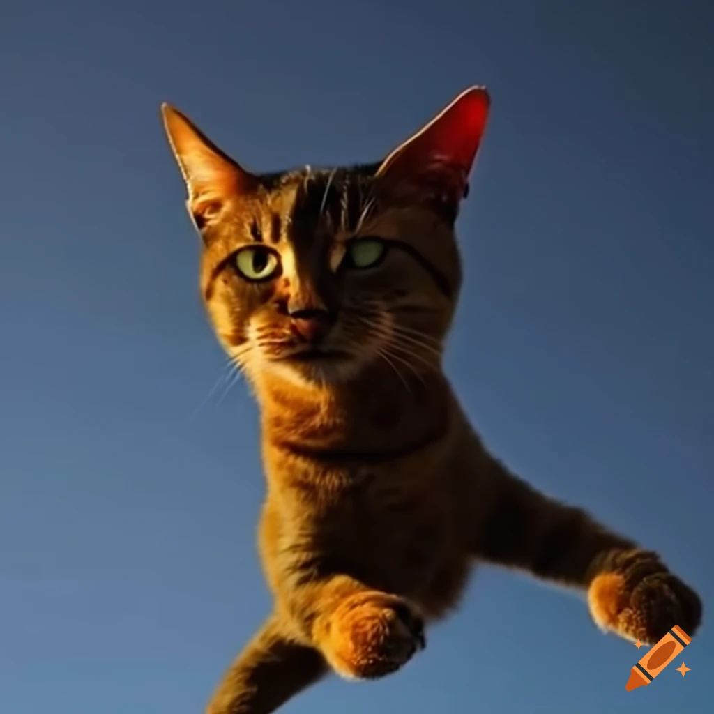 A cat jump from roof of house
