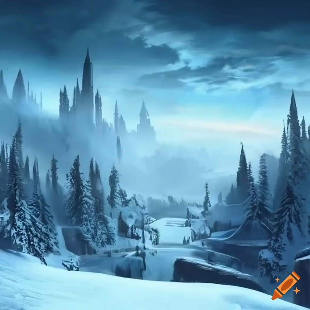 Lords of midnight, snowy landscape, midday, high definition
