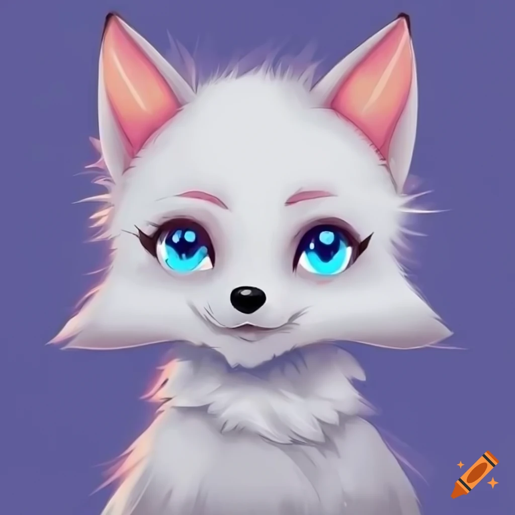 Cute white fox with blue eyes in anime style on Craiyon