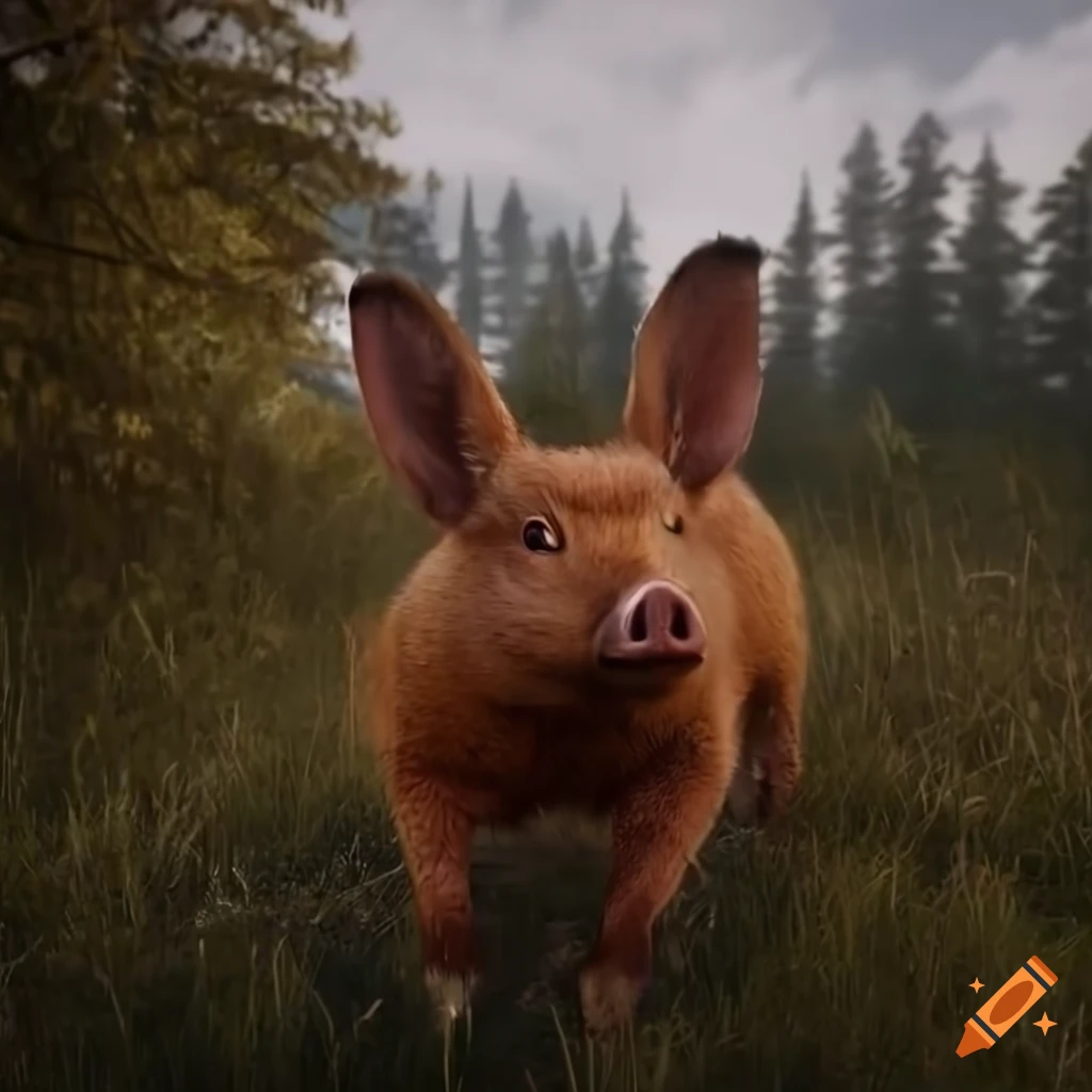 Unreal engine 5 Portrait of red pig-rabbit-wolf with yellow Eyes and ...