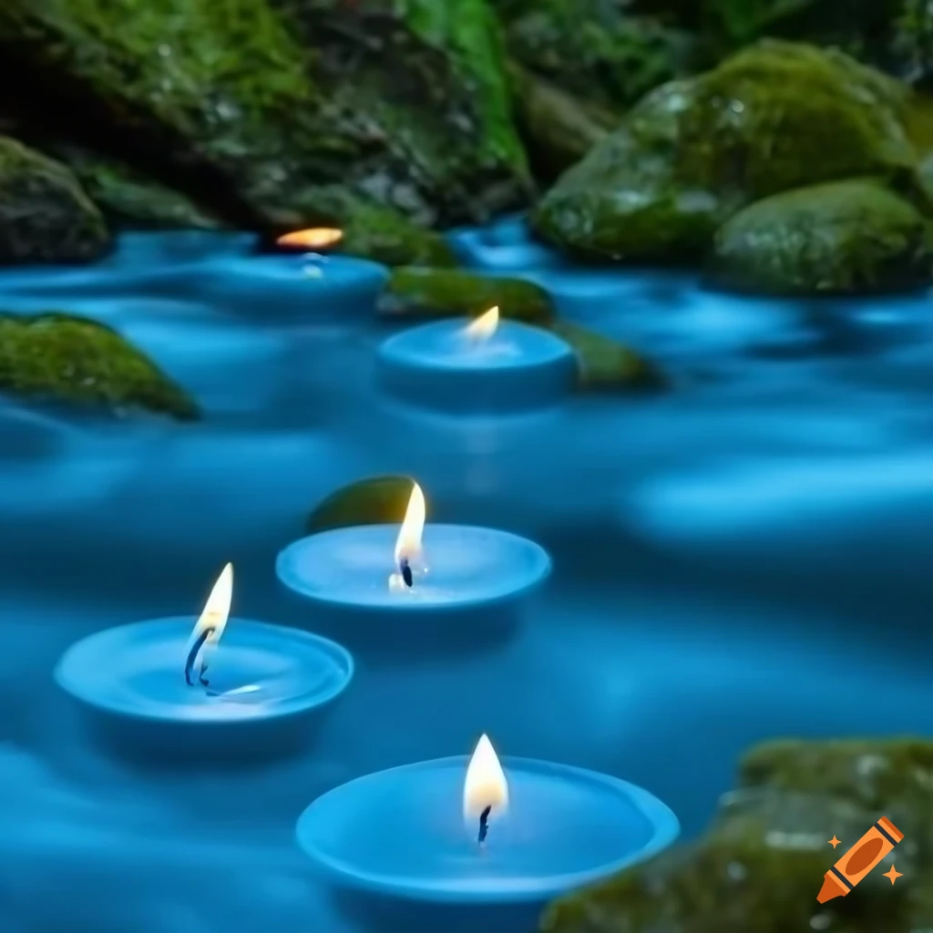 Many tea candles many tea candles floating down an electric blue