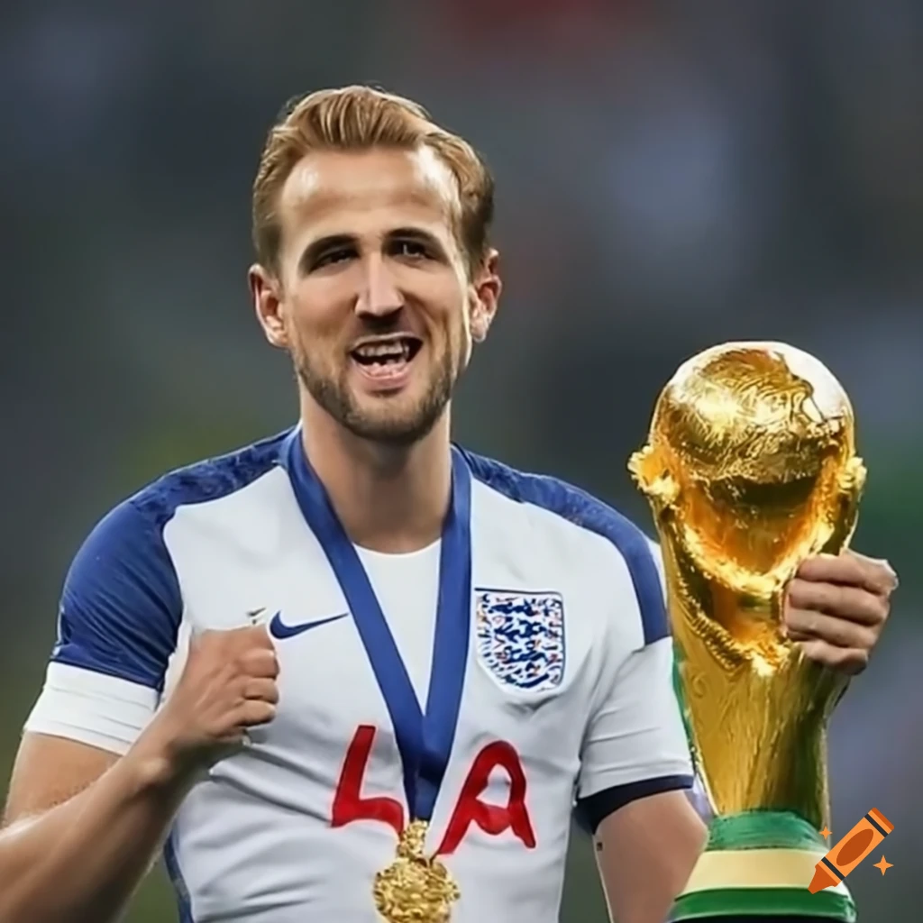 Harry kane celebrating victory with fans, holding the world cup trophy ...