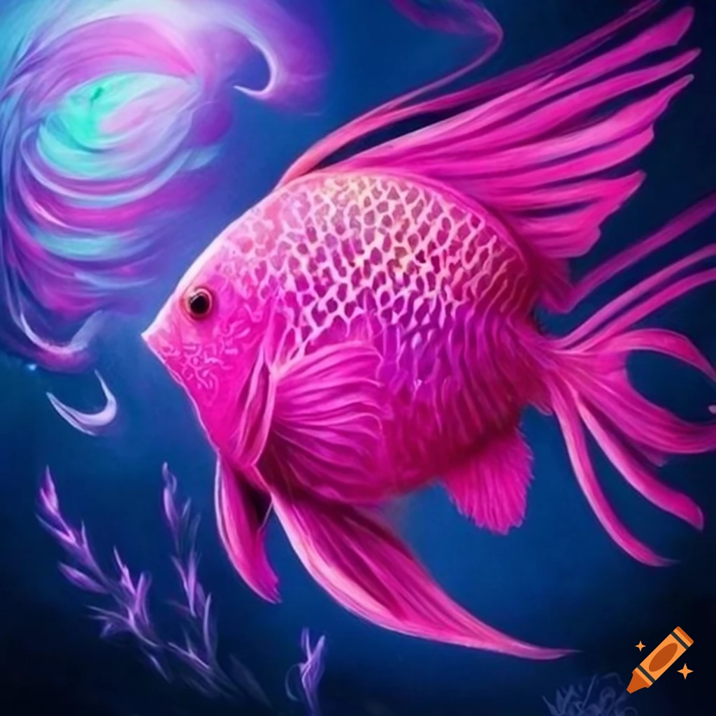 A magical pink fish, with a lot of magic, pink, magical pink fantasy art on  Craiyon