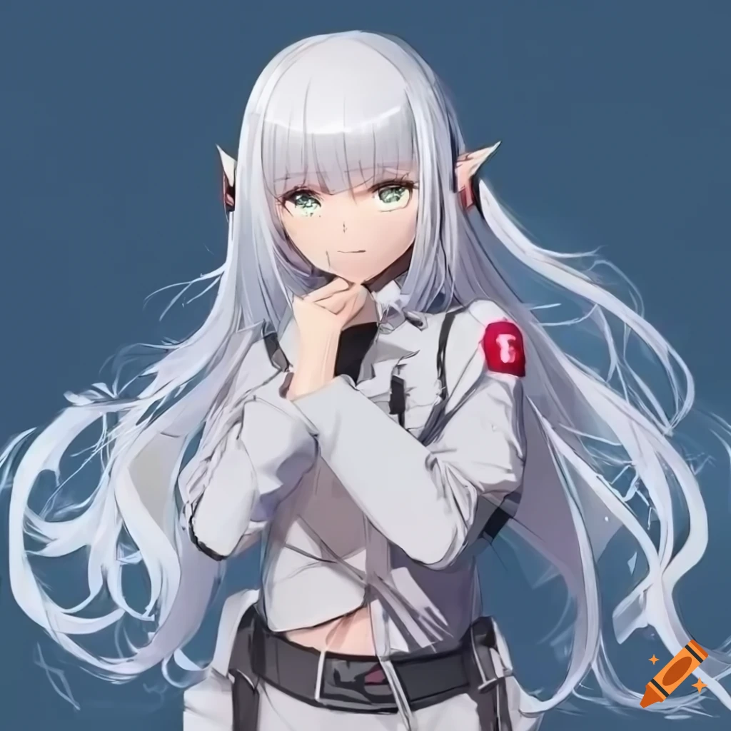 anime demon girl with white hair