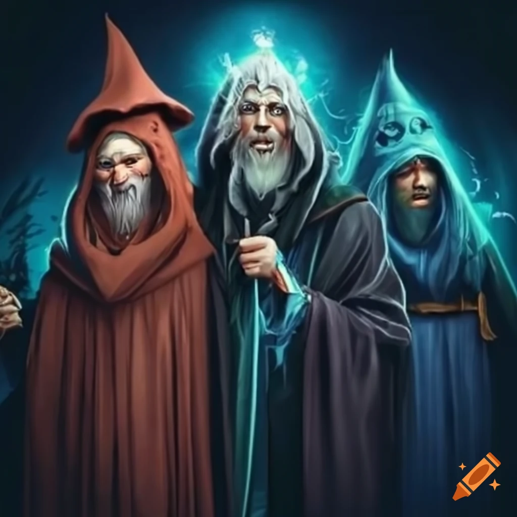 Create a photo of a group of wizards