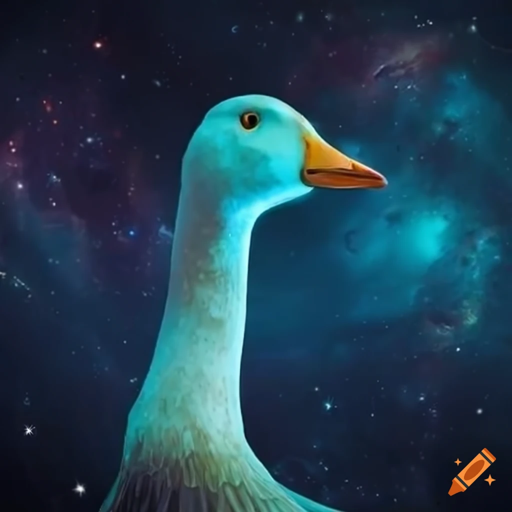 Powerfull goose with glowing eyes in space