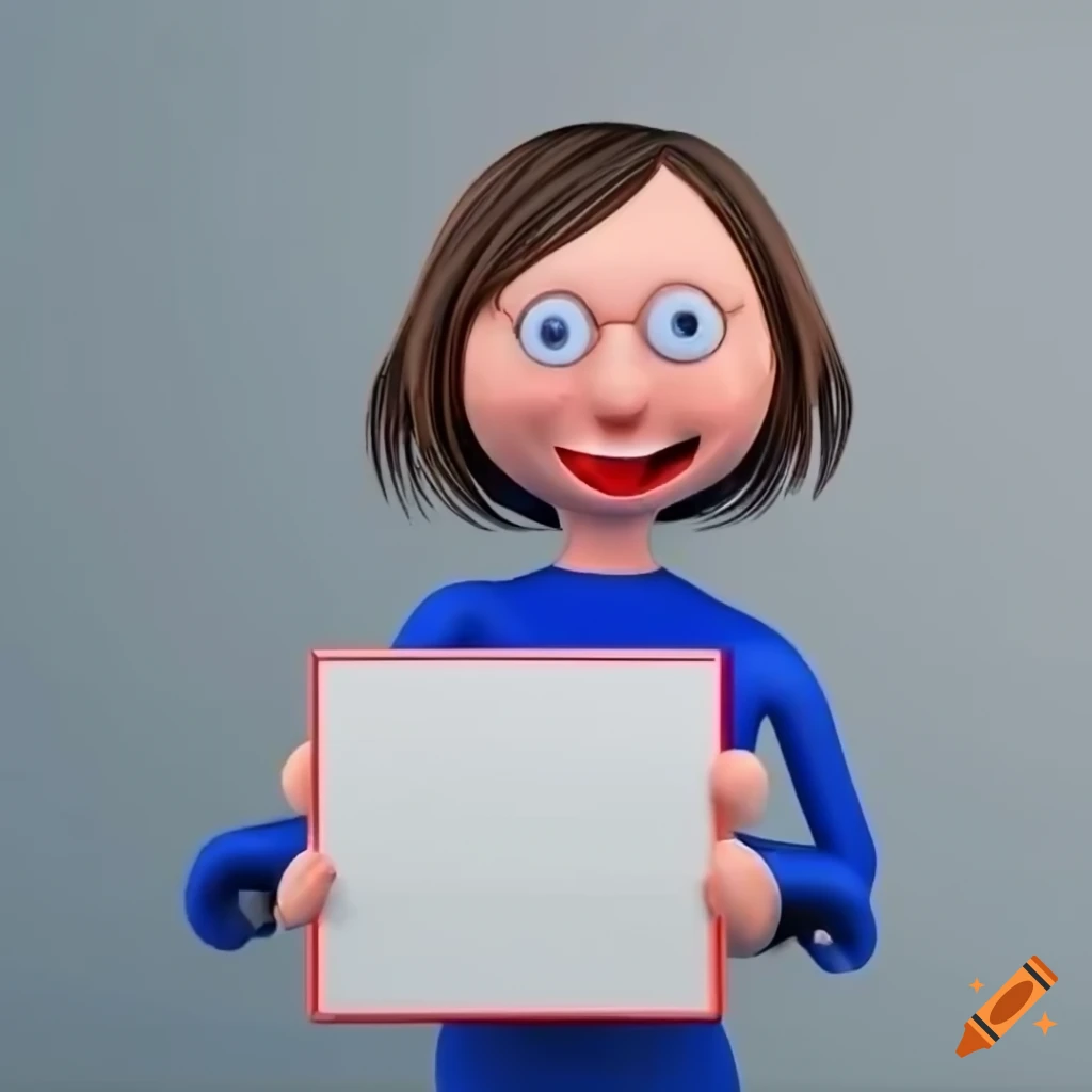 Funny 3d woman holding a sign in front of her on a plain white background