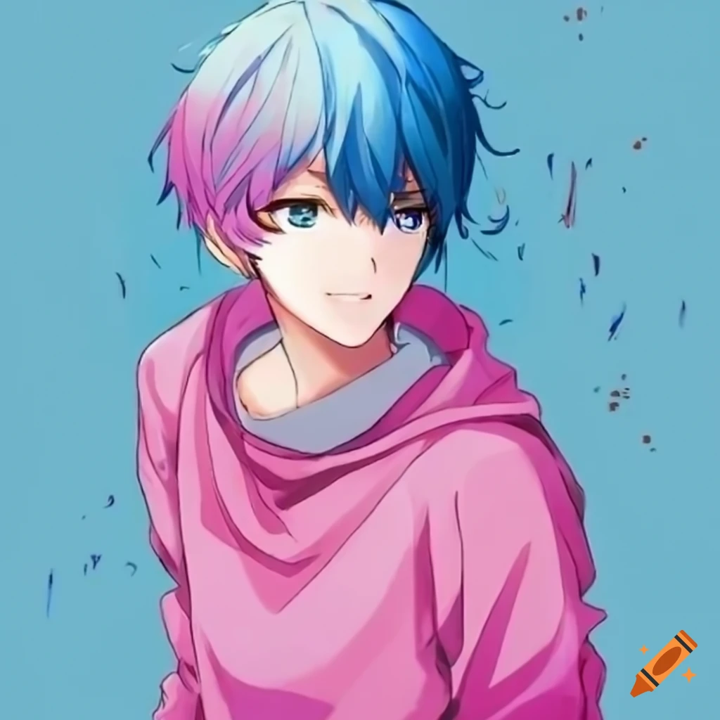 pink and blue anime boy