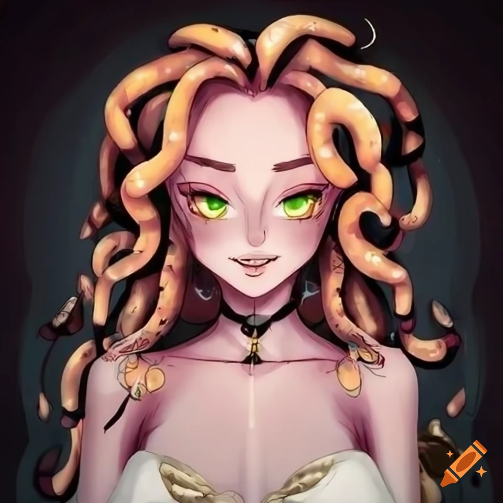 Cool mommy white medusa with cute face in anime style on Craiyon
