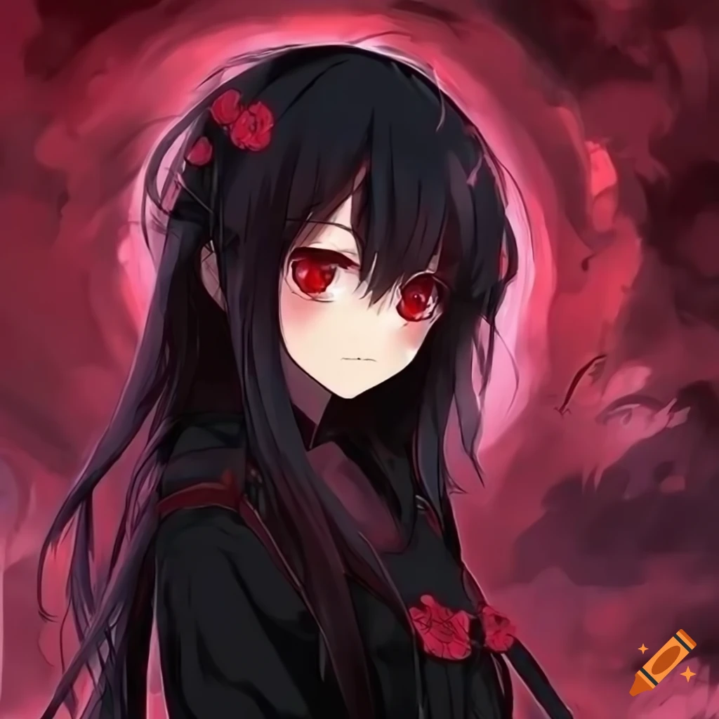 Anime girl black hair red eyes