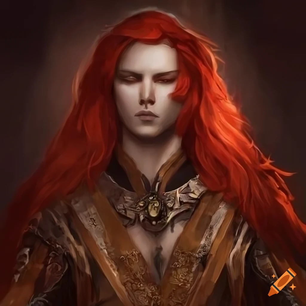 Detailed Fantasy art Man with red hair and golden eyes on Craiyon