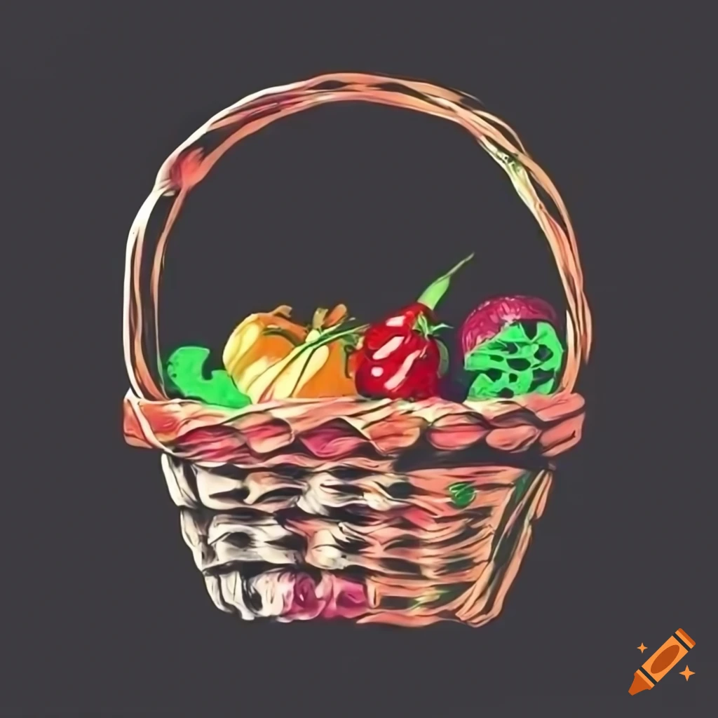 black and white fruits and vegetables basket