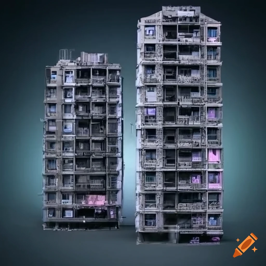 Cyberpunk dystopian housing units, muted colors on Craiyon
