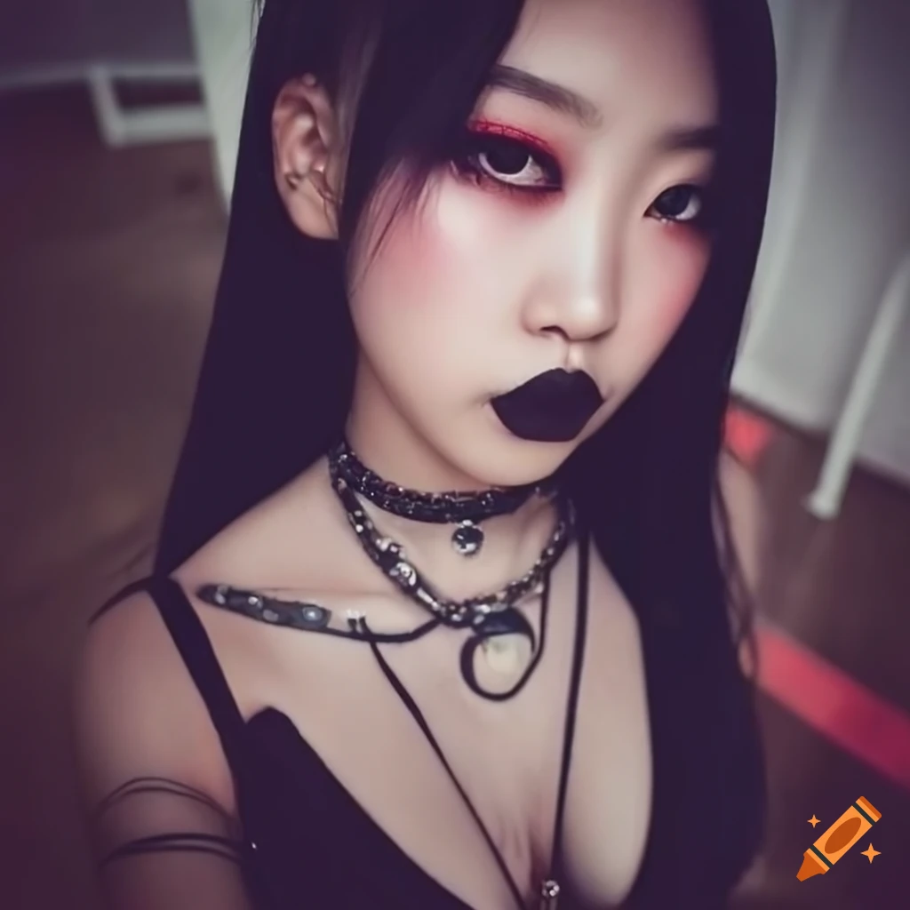 Cute goth asian girl selfie at upward angle on Craiyon