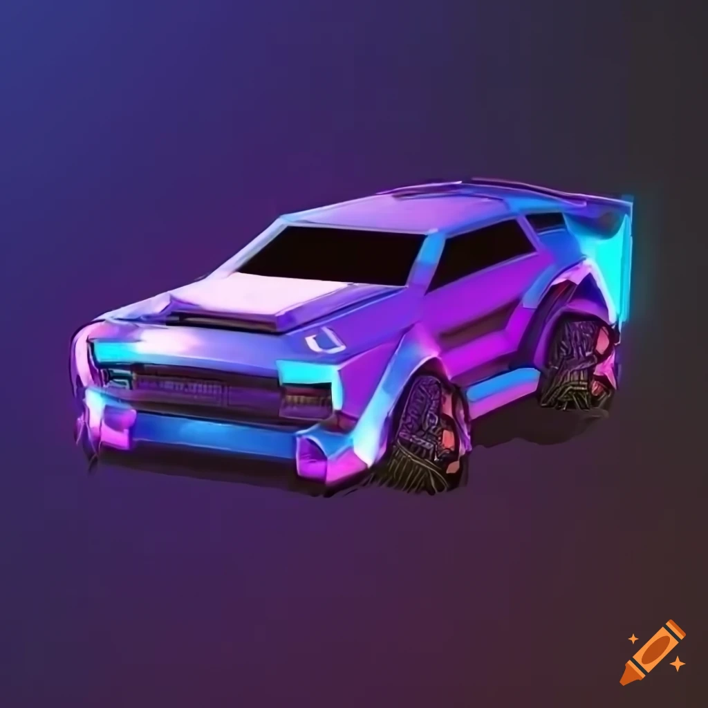 Simple and realistic cyberpunk purple, blue, white and black rocket league  fennec car logo with a white background in high resolution 4k on Craiyon