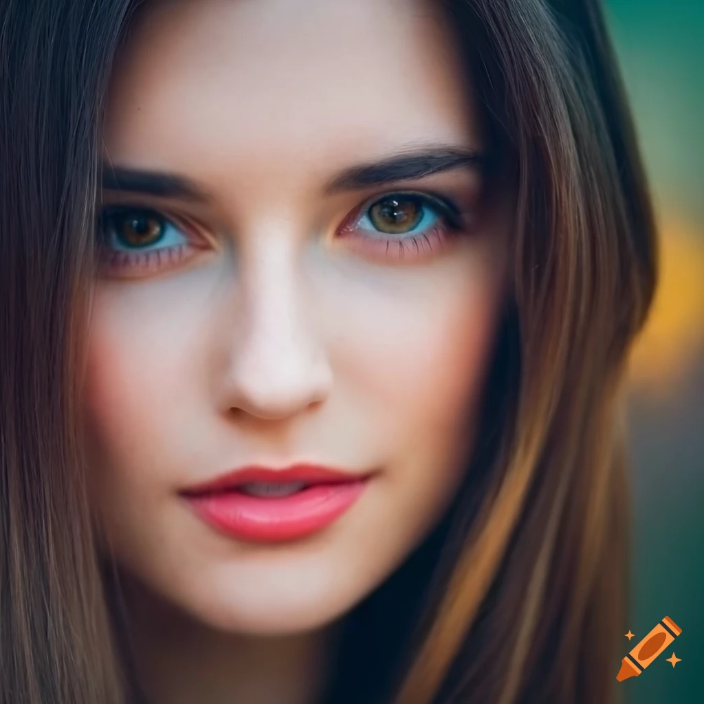 A closeup portrait of a beautiful young woman with dark hair and eyes