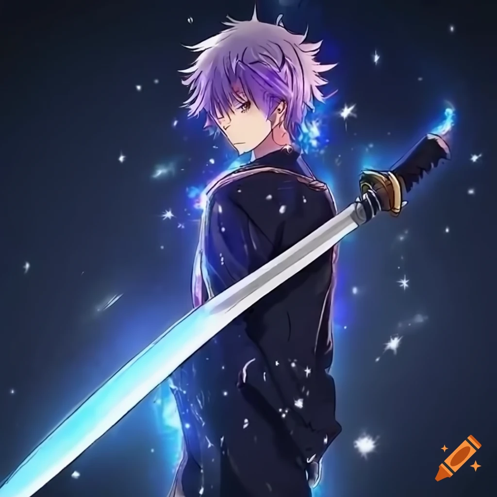 Download A Character With A Sword And A Galaxy Background