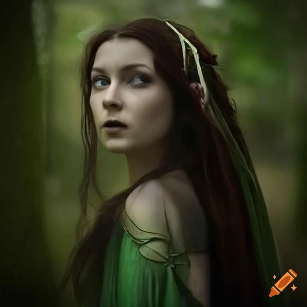 Cinematic closeup photo of a elven woman in the forest on Craiyon